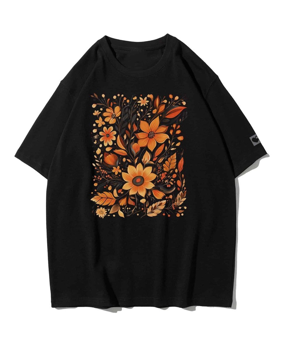 Koszulka oversize Jesienne Kwiaty Piękno na Prezent Czarny XL