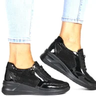 Półbuty damskie - DAMSKIE SNEAKERSY SKÓRZANE NA KOTURNIE PÓŁBUTY SPORTOWE FILIPPO 6352 CZARNE - miniaturka - grafika 1