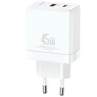 Ładowarki do telefonów - USAMS Ład. siec. 1xUSB-C+1xUSB 45W (only head) GaN PD3.0 +QC3.0 Fast Charging biały/white CC178TC02 (US-CC178) - miniaturka - grafika 1