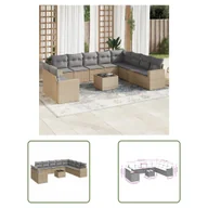Sofy ogrodowe - The Living Store 11-cz. zestaw mebli ogrodowych z poduszkami - beżowy - polirattan - Sofa Ogrodowa - miniaturka - grafika 1