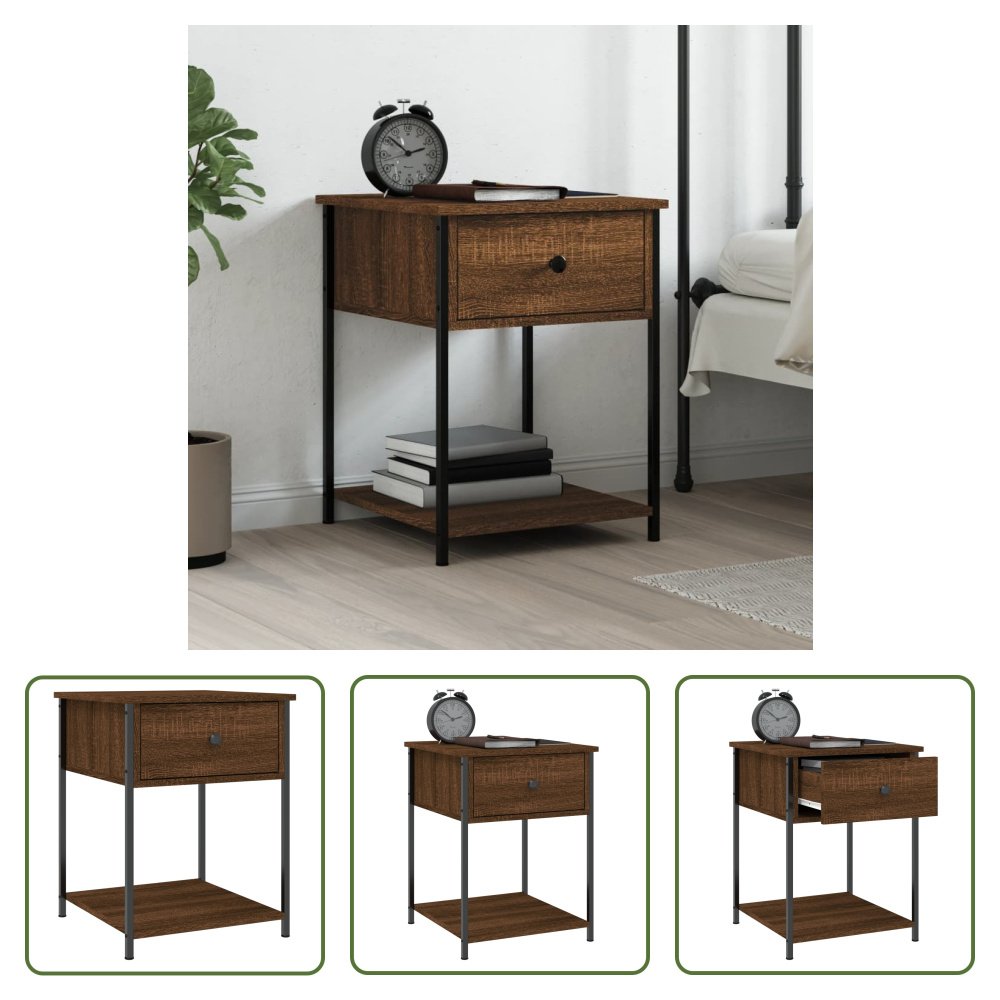 The Living Store szafka nocna brązowy dąb 44x45x58 cm materiał drewnopochodny