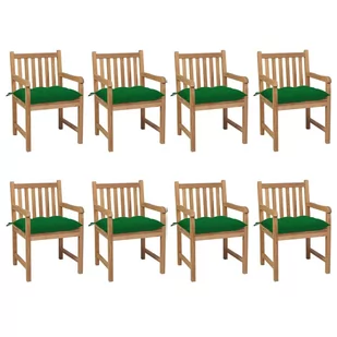 vidaXL Lumarko Krzesła ogrodowe z zielonymi poduszkami, 8 szt., drewno tekowe! 3073078 - Fotele i krzesła ogrodowe - miniaturka - grafika 1