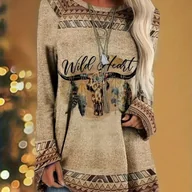 Bluzki damskie - TEMU Sukienka T-Shirt w Stylu Kowbojskim dla Pań - Krótki Przód i Długi Tył z Frędzlami, Turkusowo/Beżowa Bluzka Południowo-Zachodnia o Okrągłym - miniaturka - grafika 1