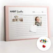 Tablice i flipcharty - Szkolna Tablica korkowa 60x40 cm, Kolorowe Pinezki, wzór Śledzenie nawyków - miniaturka - grafika 1