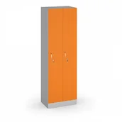 Szafy biurowe - B2B Partner Drewniana Szafka ubraniowa - dwudrzwiowa, szary/pomarańczowy 284501 - miniaturka - grafika 1