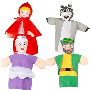 COLORBABY Cucu Show Set Marionetki Czerwony Kapturek, 4 Lalki 25 cm Postacie, Miękkie i Bezpieczne Materiały, Zabawki Dla Dzieci Zabawa Grupowa lub Rodzina (39166) - Pacynki - miniaturka - grafika 1