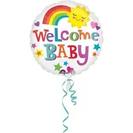 Baby shower i roczek - AMSCAN, Standard "Welcome Baby Bright & Bold" Foil Balloon Round, S40, packed, 43cm - miniaturka - grafika 1