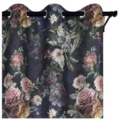 Zasłony - Voppi Półzaciemniająca zasłona dekoracyjna z przelotkami oczkami 140 x 260 cm ciemna zasłona w kolorowe kwiaty - miniaturka - grafika 1