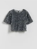 Bluzki dla dziewczynek - Reserved - Cekinowa bluzka - jasnoszary - miniaturka - grafika 1