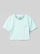 Koszulki dla dziewczynek - T-shirt krótki z nadrukiem z logo i okrągłym dekoltem - miniaturka - grafika 1