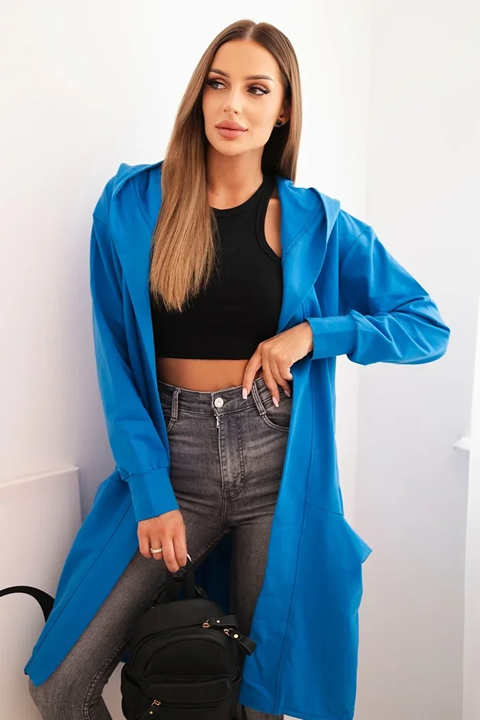 Narzutka z kapturem oversize chabrowy