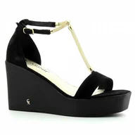 Sandały damskie - Czarne sandały na koturnie CARINII - Carinii - miniaturka - grafika 1