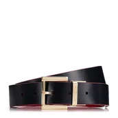 Paski - Damski pasek z kwadratową klamrą czarno - czerwony - miniaturka - grafika 1