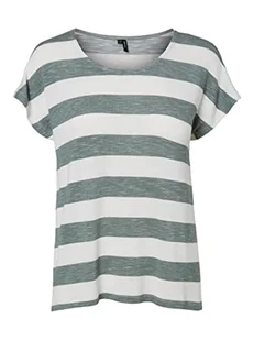 VERO MODA Damska bluzka z krótkimi rękawami w paski, Laurel Wreath/Stripes:śnieżnobiały, M - Bluzki damskie - miniaturka - grafika 1