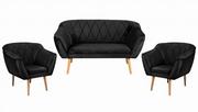 Komplety wypoczynkowe - Skandynawski Zestaw Wypoczynkowy Pikowana Sofa + 2 Fotele Rosa - miniaturka - grafika 1