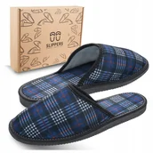Kapcie męskie - Kapcie Męskie w Kratę Materiałowe Domowe Wygodne i Oddychające r. 46 - miniaturka - grafika 1