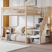 Łóżka dla dzieci i młodzieży - Łóżko piętrowe 140 x 200 cm z 3 drzwiami - Sosna + sklejka + MDF - Kolor drewna + biały (bez materaca) - miniaturka - grafika 1