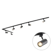 Lampy sufitowe - QAZQA Nowoczesny system oświetlenia szynowego z 6 czarnymi reflektorami jednofazowymi 300 cm - Iconic Jeana - miniaturka - grafika 1