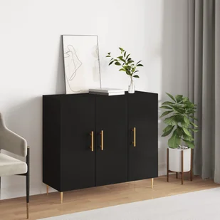 vidaXL Szafka, czarna, 90x34x80 cm, materiał drewnopochodny - Komody vidaXL Szafka, czarna, 90x34x80 cm, materiał drewnopochodny - Komody - miniaturka - grafika 1