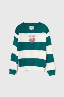 Swetry dla dziewczynek - Guess sweter bawełniany dziecięcy kolor zielony lekki - grafika 1