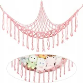 Organizery na łóżeczko - HAMAK NA ZABAWKI RÓŻOWY ŚCIENNA PLECIONA SIATKA NAROŻNA DO POKOJU DZIECKA - miniaturka - grafika 1