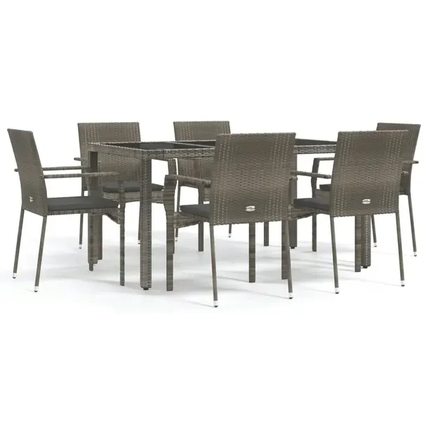Modny zestaw mebli ogrodowych szary z 6 krzesłami i stołem 150x90x75 cm