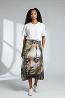 Spódnice - Asymetryczna spódnica midi Parampara złota twarz M 38 - miniaturka - grafika 1
