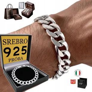 SREBRNA Bransoletka Męska SREBRO 925 Diamentowana PEŁNA SZEROKA 10mm WŁOSKA - Bransolety męskie - miniaturka - grafika 1