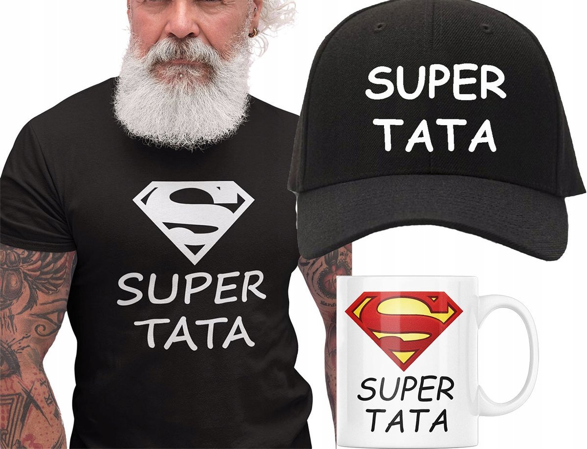 KOSZULKA KUBEK CZAPKA BEJSBOLÓWKA Z HAFTEM ina Dzień TATY SUPER TATA L