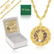 Biżuteria dla dzieci - ZŁOTY ŁAŃCUSZEK KOMUNIJNY NASZYJNIK SINGAPUR+MEDALIK MATKA BOSKA 18K GRAWER - miniaturka - grafika 1