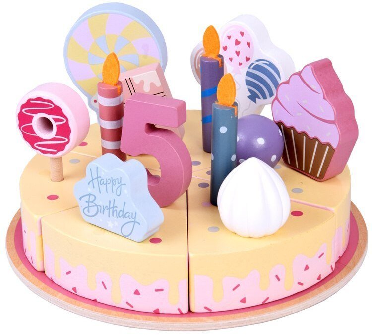 Cukierkowy Drewniany Tort Urodzinowy do Krojenia Świeczki dekoracja ZA5936 EDUKAMP