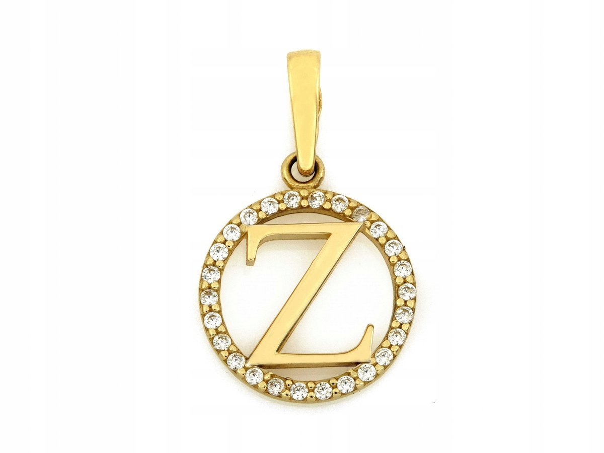 Złota zawieszka 585 okrągła z CYRKONIAMI 14kt i literką Z błyszcząca 0.85g