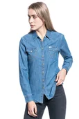 Koszule damskie - Koszula Damska Wrangler Ls Denim Shirt Mid Indigo W5Z12Ax8E-Xs - miniaturka - grafika 1