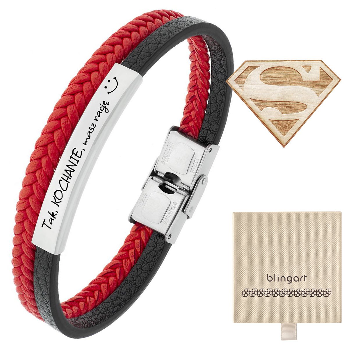 Bransoletka z GRAWEREM skórzana męska / damska ple