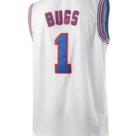 Koszulki sportowe męskie - TEMU Koszulka Męska #1 Biała Szybkoschnąca Koszykówka - Oddychający Mesh z Czerwonymi i Niebieskimi Akcentami, Luźny Krój na Trening, Zawody, - miniaturka - grafika 1