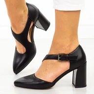 Czółenka - Czarne skórzane czółenka damskie na słupku Vinceza 91133 - miniaturka - grafika 1