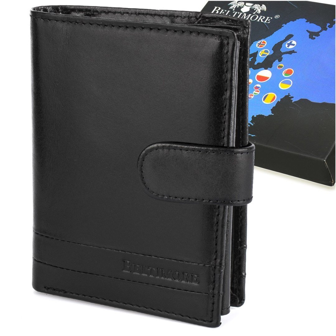 Portfel skórzany męski włoska skóra naturalna licowa premium klasyczny RFiD pionowy Beltimore G06 czarny