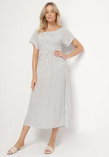 Biała Sukienka z Bawełny o Rozkloszowanym Kroju w Kropeczki Lisadrisa - Sukienki - miniaturka - grafika 1