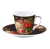 Filiżanki - Easy life Filiżanka Do Kawy I Herbaty Porcelanowa Ze Spodkiem Victorian Garden Czarna 200 Ml - miniaturka - grafika 1