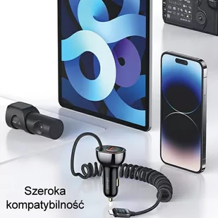 USAMS Ład. sam. C37 1xUSB+1xUSB-C 60W + kabel Ligtning 30W PD+QC Fast Charge czarny/black CC193CC01 (US-CC193) - Ładowarki samochodowe - miniaturka - grafika 3