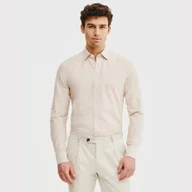 Koszule męskie - Beżowa bawełniana koszula męska Slim Fit Pako Lorente roz. XL - miniaturka - grafika 1