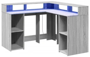Narożne gamingowe biurko z LED szary dąb sonoma E6-S71 - Biurka gamingowe - miniaturka - grafika 1