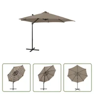 Parasole ogrodowe - The Living Store Parasol wiszący z lampkami LED i słupkiem - 300 cm - taupe - Parasol Wiszący - miniaturka - grafika 1
