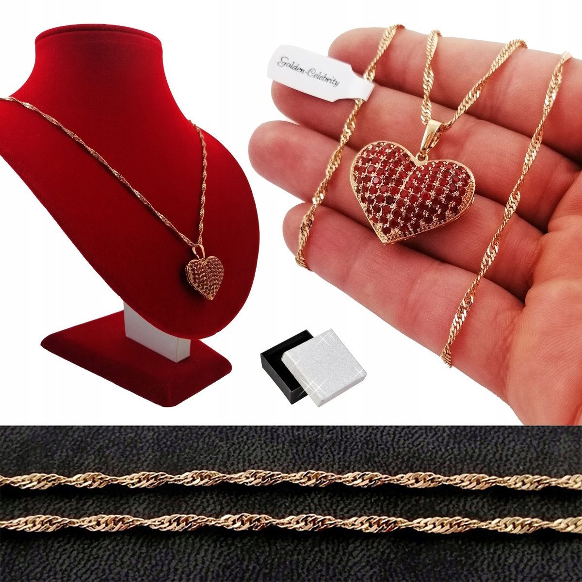 Złoty Naszyjnik Ze Stali Chirurgicznej Duże Serce Dla Babci + Dedykacja 18K