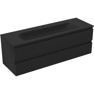 Mexen Rivel szafka łazienkowa 140 cm z umywalką Vela, 2 szuflady, ryflowana , czarna mat - 91A20-14047-2-BFF71-W23M71 - Szafki łazienkowe - miniaturka - grafika 1