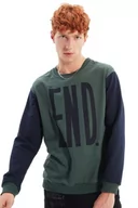 Bluzy męskie - TRENDYOL Męska bluza - biała - regularna, ZIELONY, L - miniaturka - grafika 1