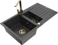 Zlewozmywaki z baterią - Mexen Matias zlewozmywak granitowy 1,5-komorowy z ociekaczem i baterią kuchenną Rita, czarny nakrapiany  - 6502-76-670300-50 - miniaturka - grafika 1