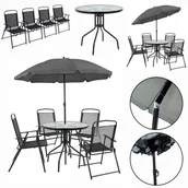 Meble ogrodowe - KOMPLET MEBLI OGRODOWYCH BALKON OGRÓD TARAS STÓŁ PARASOL CHILE 4OS CZARNY - miniaturka - grafika 1