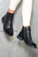 Botki damskie - Czarne botki skórzane damskie sznurowane Casu BC24X13-B-37 - miniaturka - grafika 1