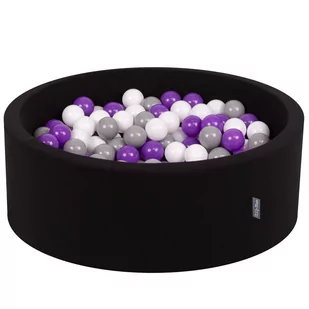 KiddyMoon Suchy basen okrągły z piłeczkami 7cm czarny: biały-szary-fiolet 90x30cm/300piłek Zabawka basen piankowy - Zabawki do kąpieli - miniaturka - grafika 1